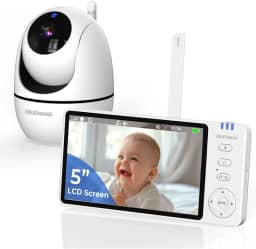 Baba Eletronica sem internet, 5' Monitor de Bebe, 360°, 2 Way Audio, Visão Nocturna, bateria de 10 horas, 4 Zoom, Economia de energia VOX, Canção de Ninar, Ideal para Pais Novos,110/220v