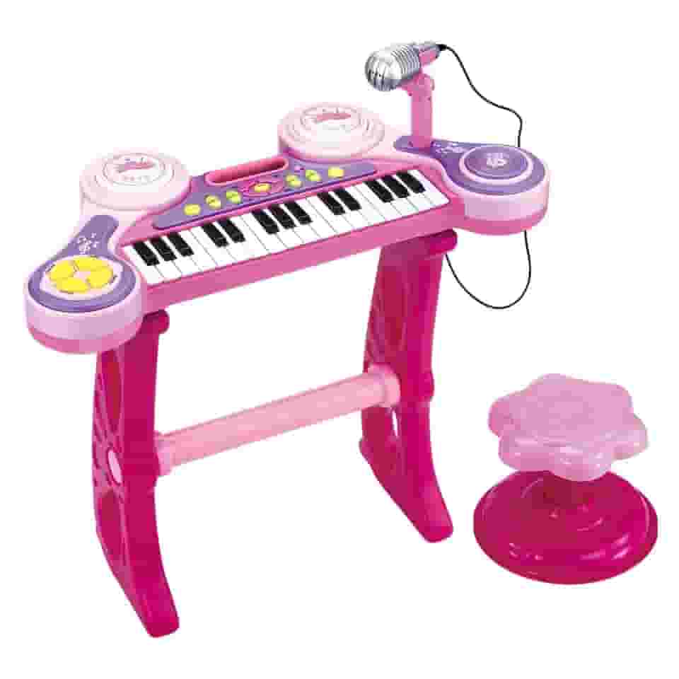 Piano Teclado Infantil Musical Pianinho Microfone Instrumento Brinquedo Criança (Rosa)