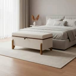 Puff Recamier Baú Para Quarto 100 cm Versallies Boucle Bege