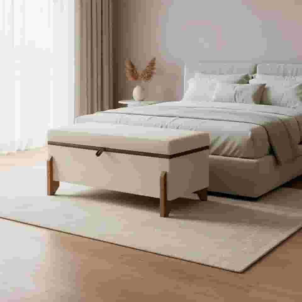 Puff Recamier Baú Para Quarto 100 cm Versallies Boucle Bege