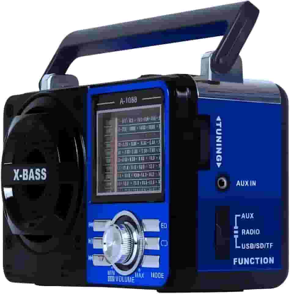 Rádio AM FM Retrô Vintage Portátil Com Bluetooth Cartão SD TF Auxiliar Recarregável Bivolt 110v 220v AD-1088 Antigo a Pilha e Tomada com Lanterna Univerza (Azul)