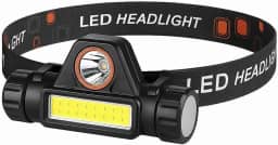 Lanterna de Cabeça LED Dupla, Luz Frontal COB e Spot, Ajustável, Mãos Livres, Ideal para Trabalho e Atividades Noturnas