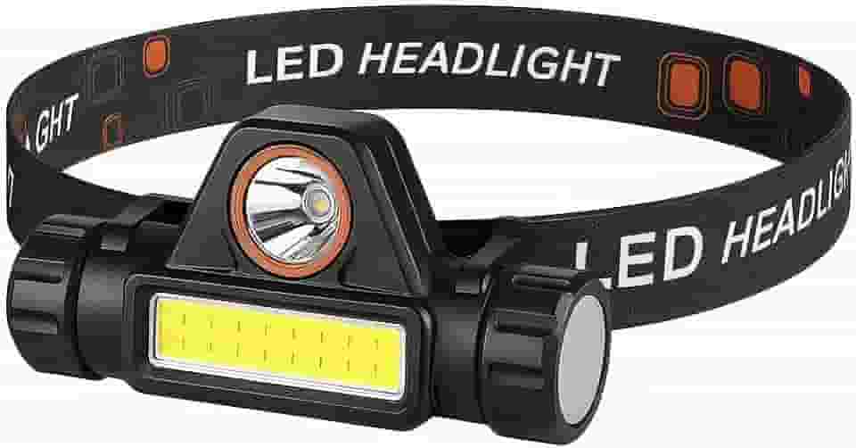 Lanterna de Cabeça LED Dupla, Luz Frontal COB e Spot, Ajustável, Mãos Livres, Ideal para Trabalho e Atividades Noturnas