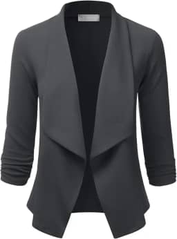 Blazer feminino de manga 3/4 aberto na frente para trabalho cardigã (P-3GG)