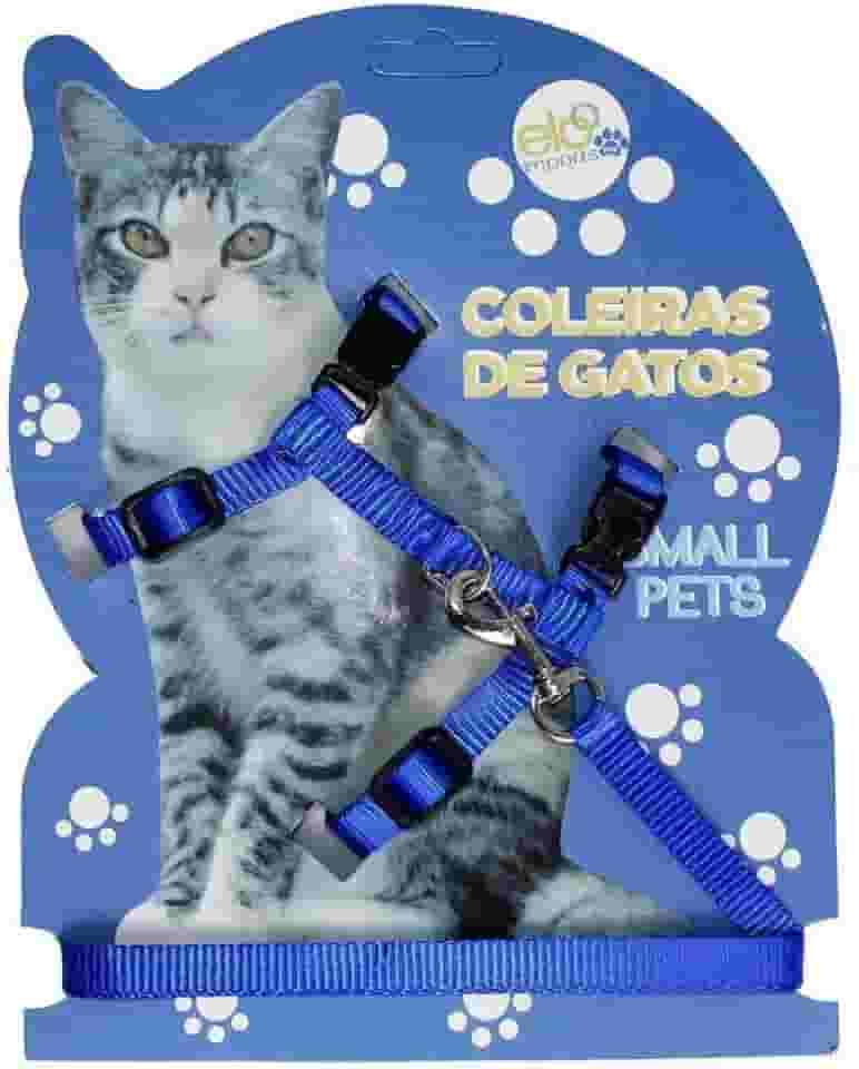 Coleira Peitoral Gato Pet Guia Com Regulagem Confortável (Azul)