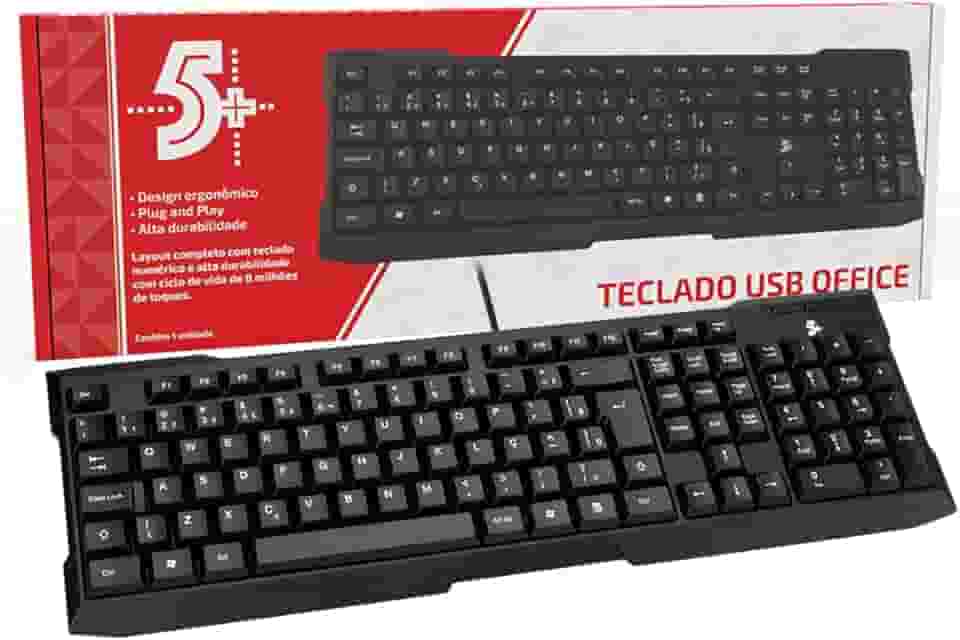Teclado USB Basico Office Ergonomico preto - 5+ 015-0041