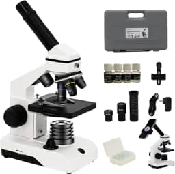 Kit de microscópio monocular composto para adultos, estudantes, iniciantes, kit STEM 80X-2000X com todos os microscópios corporais de metal, caixa de transporte para educação doméstica em
