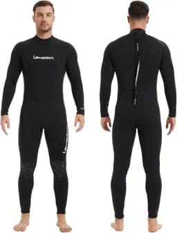 Lemorecn (16 tamanhos) Macacão masculino de neoprene de 3/2 mm e 5/4 mm para mergulho de corpo inteiro para homens