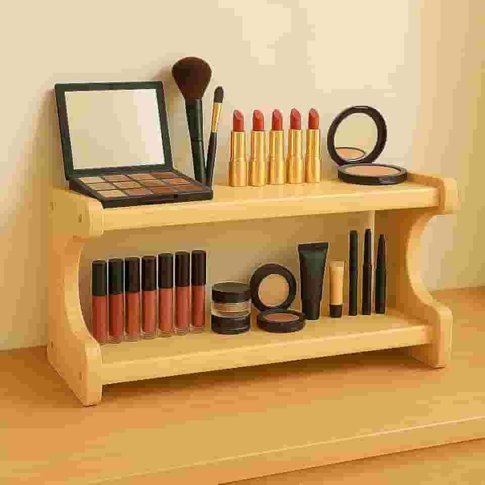 Organizador de Maquiagem de Madeira 50x19x19cm 2 Andares Elegante para Penteadeira