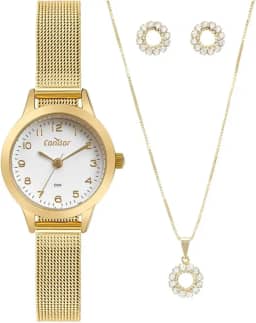 Relógio de Pulso Feminino Condor Dourado + Colar e Brincos CO2035MZS/K4X
