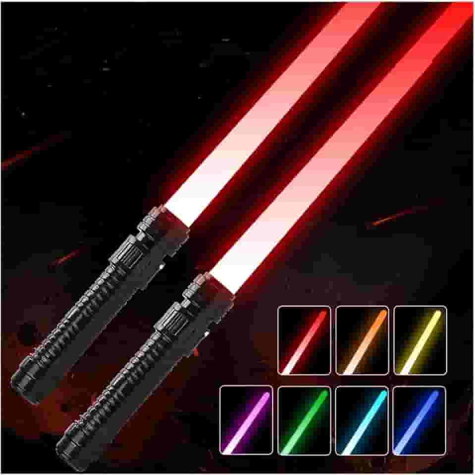 HegangNiu 2 Pack Light Up Sabers with FX Sound(Motion Sensitive) and Realistic Handle for Kids,Light Swords Set for Halloween Dress Up Parties, Xmas Present, Galaxy War Fighters