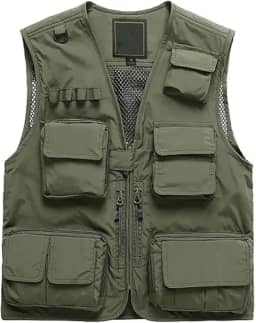 Colete Tático Multibolsos, Colete De Verão Para Ar Livre De Homem Plus Size Em Malha Respirável E Com Fecho Multirrespirável, Casaco Campismo E Caça Secagem Rápida, Para Trabalho(Military green,5XL)