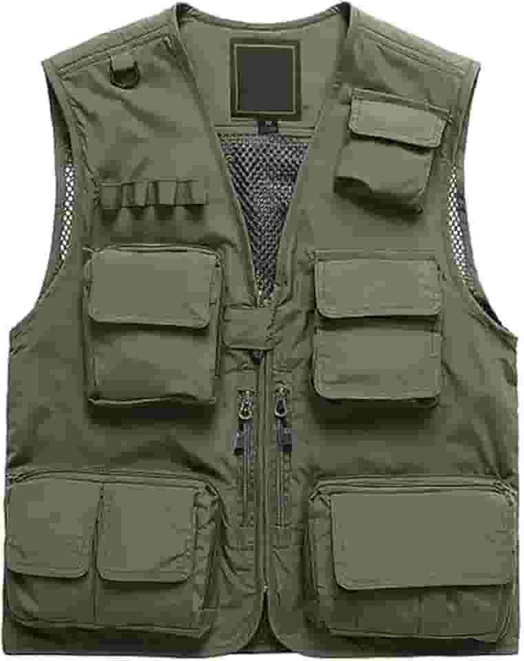 Colete Tático Multibolsos, Colete De Verão Para Ar Livre De Homem Plus Size Em Malha Respirável E Com Fecho Multirrespirável, Casaco Campismo E Caça Secagem Rápida, Para Trabalho(Military green,5XL)