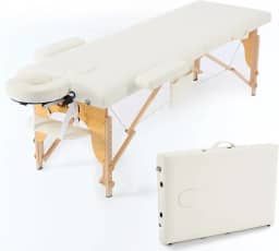 Maca Portátil Premium, Divã Cama de Fisioterapia, Estética, Massoterapia, Massagem, Quiropraxia, Depilação, Tatuagem - Altura Ajustável + bolsa de transporte - Branca Creme BKZA - MSG 101