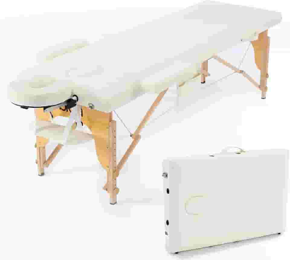 Maca Portátil Premium, Divã Cama de Fisioterapia, Estética, Massoterapia, Massagem, Quiropraxia, Depilação, Tatuagem - Altura Ajustável + bolsa de transporte - Branca Creme BKZA - MSG 101