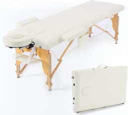 Maca Portátil Premium, Divã Cama de Fisioterapia, Estética, Massoterapia, Massagem, Quiropraxia, Depilação, Tatuagem - Altura Ajustável + bolsa de transporte - Branca Creme BKZA - MSG 101
