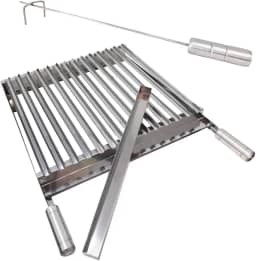 Grelha Argentina 50x40 Inox + Espalhador Brasa, Carvão Inox