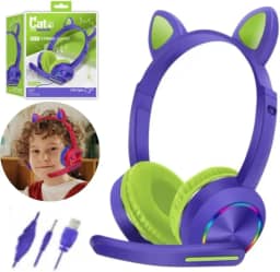 Headset Gamer Orelha De Gato Headphone Led Rgb FONE OUVIDO GATINHO USB PARA XBOX ONE PS4 PS5 PC COMPUTADOR COM FIO STEREO CAT (AZUL ESCURO/VERDE)