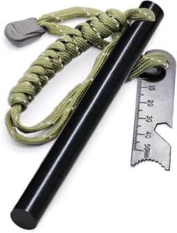 Acionador de fogo de haste de ferro, kit de pedra perfurada e fogo de aço, hastes de ferro de 1/5.1 cm x 12.7 cm com alça de paracord para quintal e atacador, ferramenta de sobrevivência de