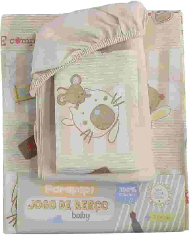 JOGO DE BERÇO 3 PEÇAS LENÇOL DE ELÁSTICO VIROL E FRONHA (Bege)
