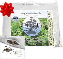 ZEN CHI Travesseiro de trigo sarraceno - tamanho solteiro orgânico (51 x 66 cm) com tecnologia de resfriamento natural - Capa de algodão com cascos orgânicos de trigo sarraceno - Mantenha o efeito