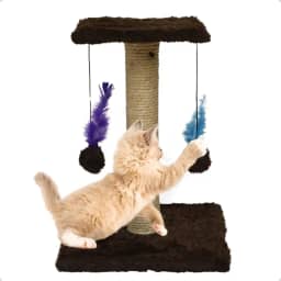 Arranhador Para Gatos Pet Poste Duplo Marrom Sisal Brinquedo Com Bolinha Pena Duas Bases Carpete Anti Stress Anfia Unhas