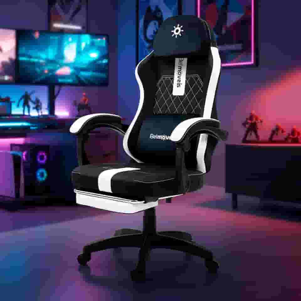 Cadeira Gamer Escritório Tecido Respirável Black Reclinável Apoio De Pé Função Massagem Bmg1 Belmóveis