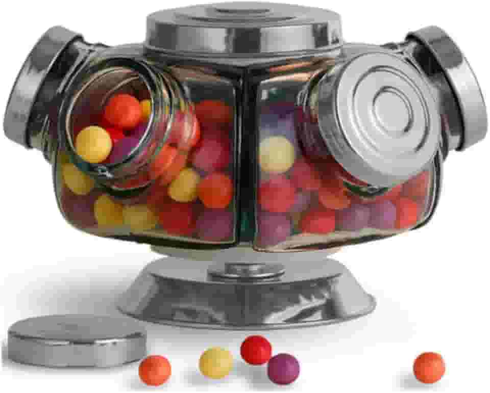 Baleiro Giratório De Vidro Bomboniere Decoração 5 Gomos Retrô VIDRO&DECOR (Prata)