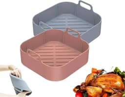 Kit 2 Formas de Silicone Quadrada para Air Fryer, Antiaderente 18x18x5 cm - Forma Cesta Reutilizável de Fritadeira, Forro Assadeira (Cor Sortida)