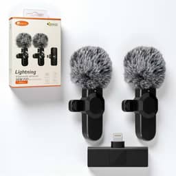 Kit 2 unidades Microfone de Lapela, Lapela Sem Fio Duplo com Redutor de Ruído e Wind Shield Profissional para Vídeos de Gravação Externa ou Interna Compatível com Iphone - Conector Lightning