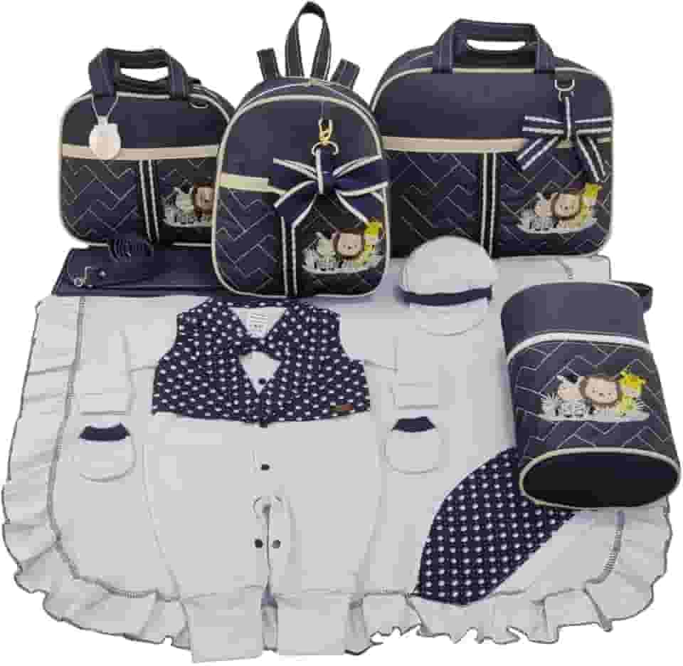 KIT BOLSA MATERNIDADE 5 PEÇAS SAFARI BABY + SAIDA MATERNIDADE MENINO (Marinho)