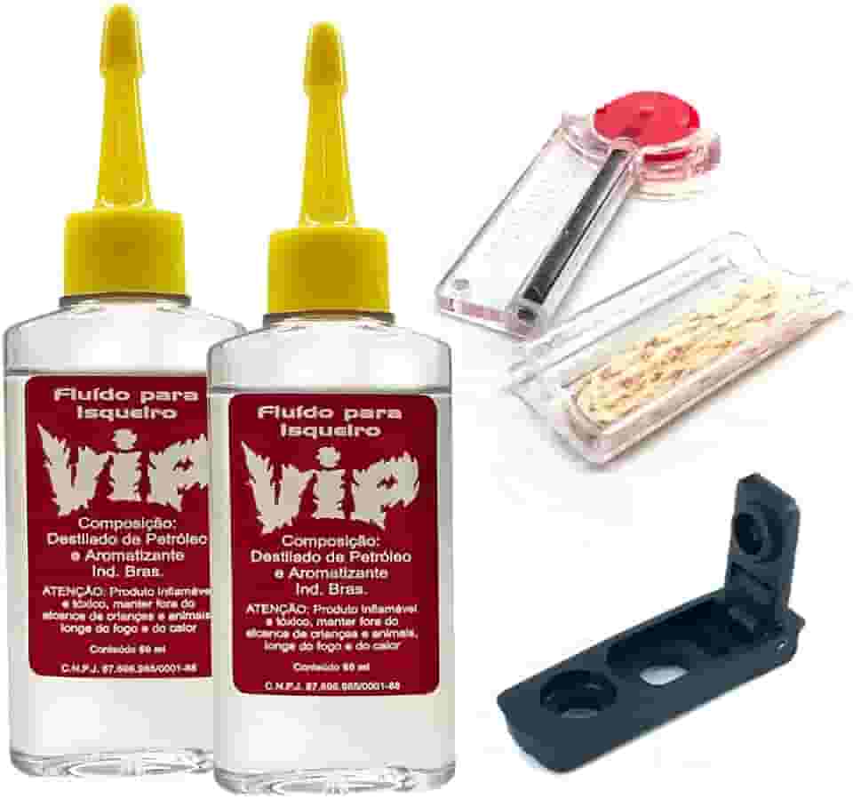 2 Fluído Vip + Pedra, Pavio e Vedação para Isqueiros classicos, flip, recarregável