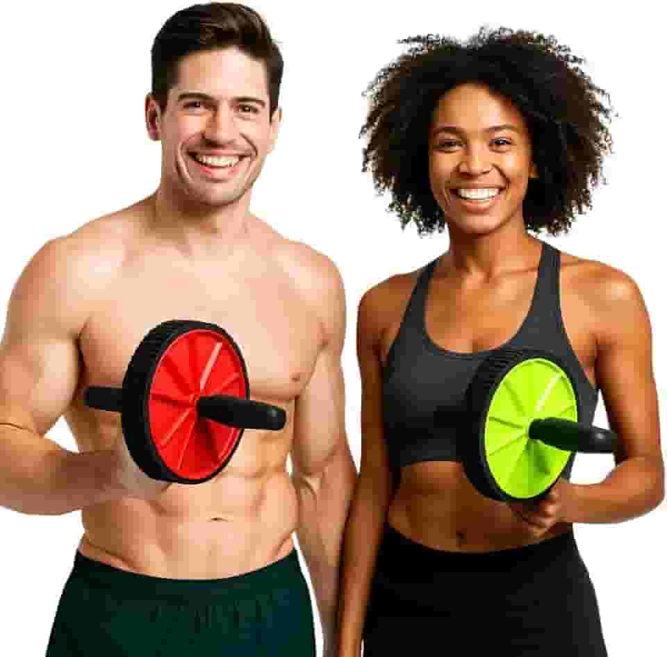 Roda Abdominal Dupla com Tapete Ab Wheel Fitness Portátil para Abdômen e Lombar Treino em Casa e Academia