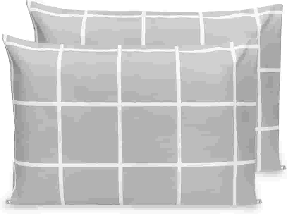 Kit 2 Fronhas Estampadas Percal Flex 400 Fios Zíper 70 X 50 (Grid Cinza)