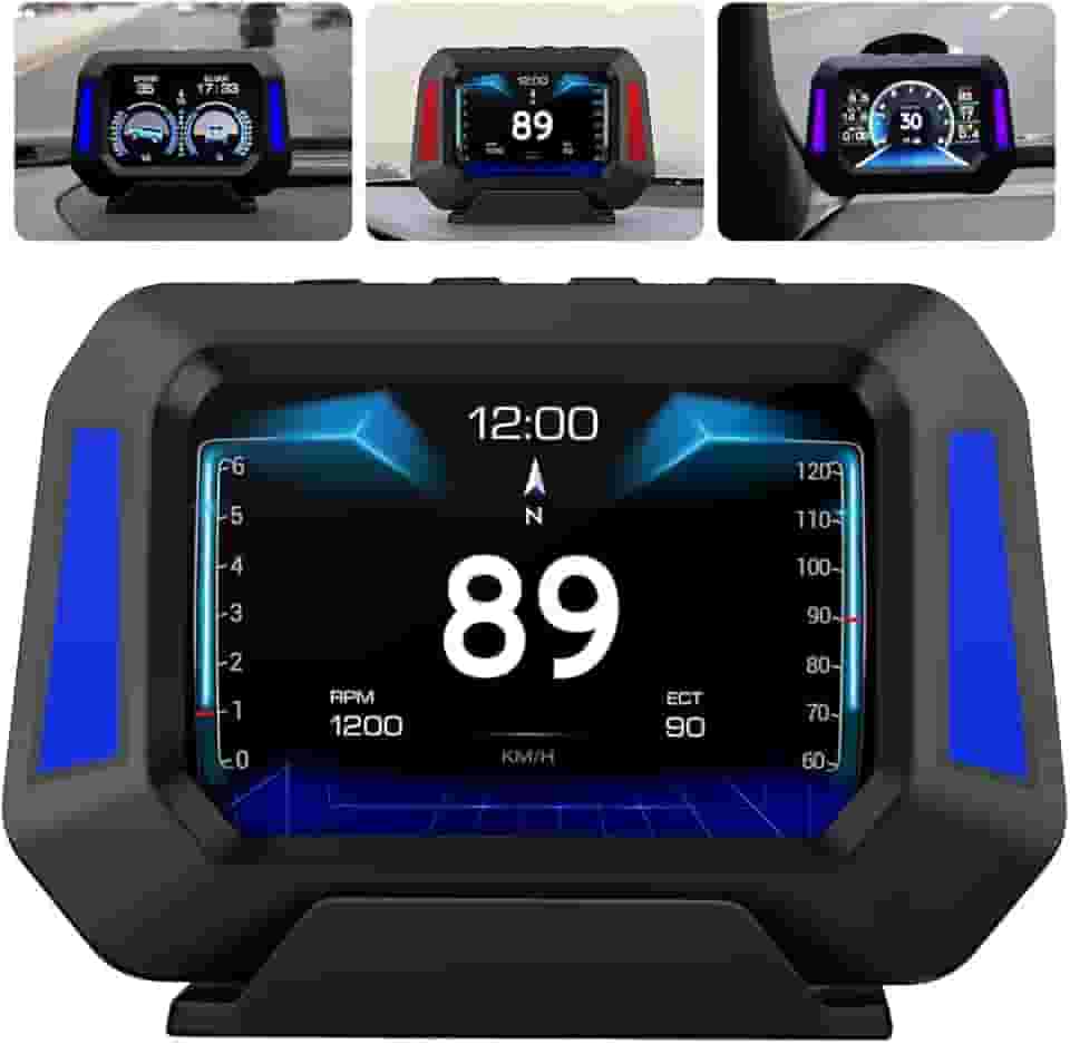Car Hud Display Sistema duplo GPS + OBD2 velocímetro medidor inteligente para carro, com medidor de inclinação de inclinação, detector, bússola de medidor, monitor de computador de viagem portátil universal hd
