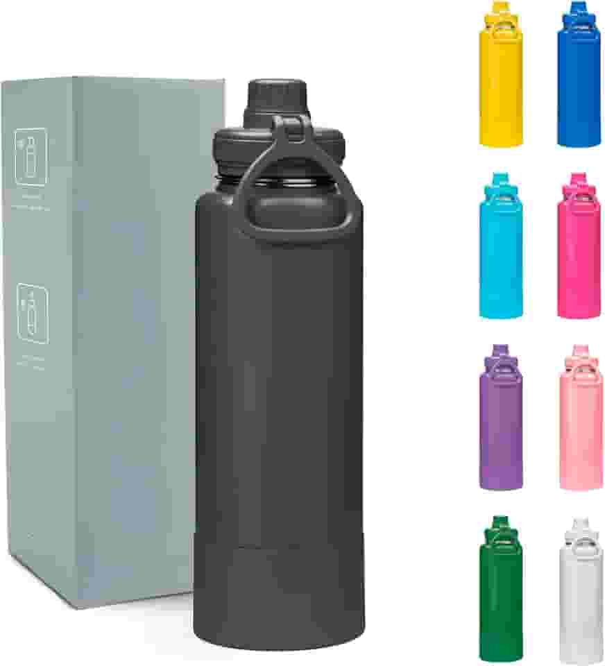 Garrafa Térmica 800ml - Duplamente Isolada a Vácuo, Aço Inox 304, Base Emborrachada Anti Derrapante, Bebidas Geladas por 24 Horas e Quentes por 12 Horas, (Preto)