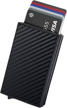 Carteira Inteligente em Couro Slim com RFID - Porta Cartão com Pop Up Automático Anti-Roubo