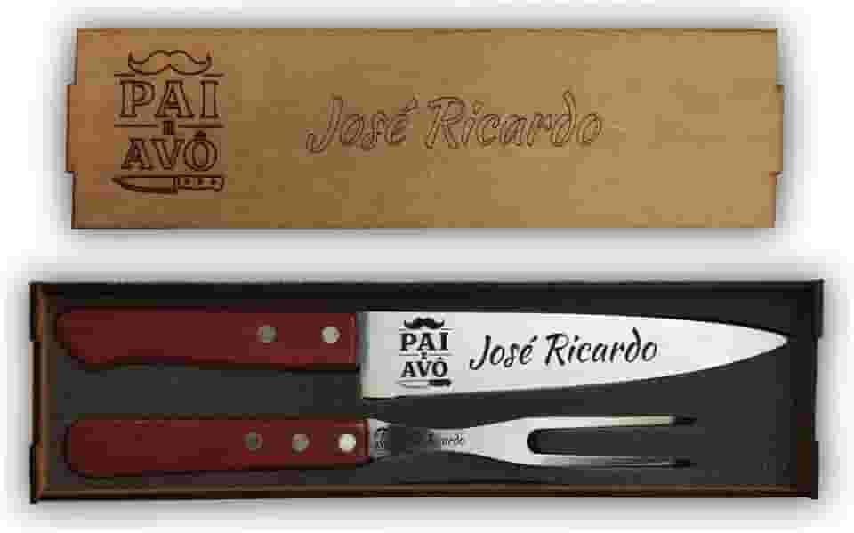 Kit Churrasco Personalizado Com Garfo e Faca + Estojo MDF Personalizado, Nome Logo Símbolo Iniciais Etc, Presente Único