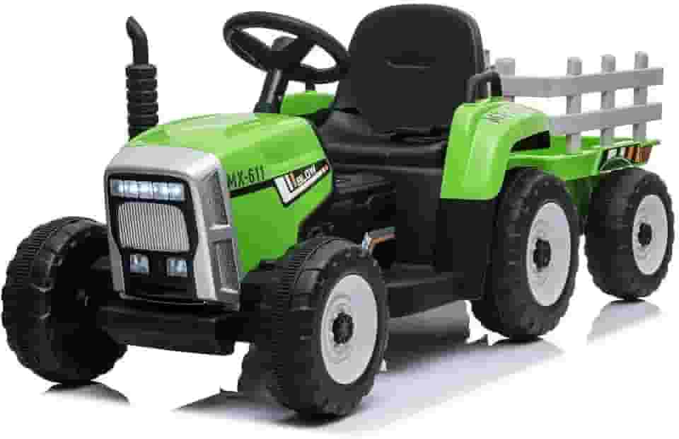Carrinho Mini Trator Infantil Elétrico Verde 12v com Carreta