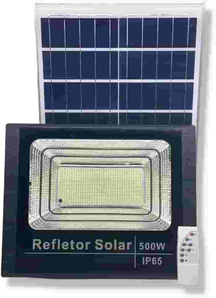 Refletor Solar LED 500W, Holofote com Placa Solar, IP65, Controle Remoto