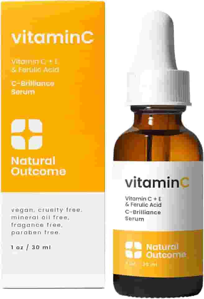 Soro de vitamina C com vitamina E e ácido ferúlico | Soro facial restaurador de brilho antienvelhecimento | Poderoso antioxidante levanta linhas finas, rugas e manchas solares | Firma e hidrata a pele