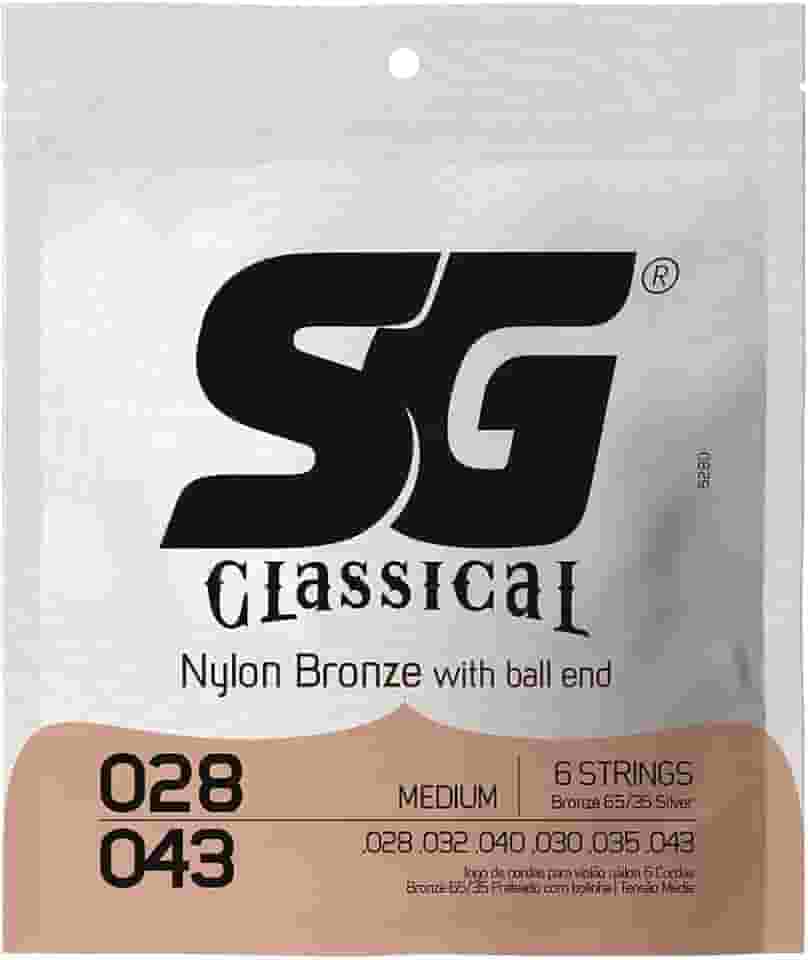 Encordoamento SG Nylon Bronze 65 35/Prata, Tensão Média, para Violão com Bolinha