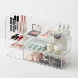 Kathfly Organizador de maquiagem transparente empilhável de acrílico com 6 gavetas, 1 caixa de armazenamento, 2 divisórias móveis em U e 1 suporte vertical em camadas para armário de banheiro e parede