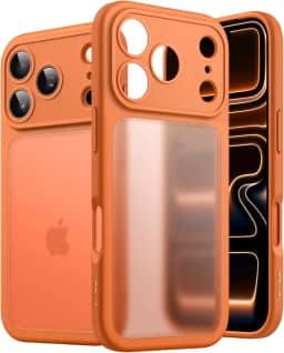 JETech Capa Matte para iPhone 17 Pro 6,3 Polegadas, Proteção Contra Quedas de Nível Militar À Prova de Choque, Proteção Completa da Lente da Câmera, Case Traseira Translúcida Fosca (Laranja)