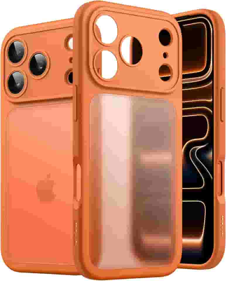 JETech Capa Matte para iPhone 17 Pro 6,3 Polegadas, Proteção Contra Quedas de Nível Militar À Prova de Choque, Proteção Completa da Lente da Câmera, Case Traseira Translúcida Fosca (Laranja)