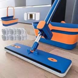 Mop Kit Profissional Flat 360° com Balde Dobrável e 6 Refis de Microfibra – Limpeza Rápida e Sem Esforço (S10)