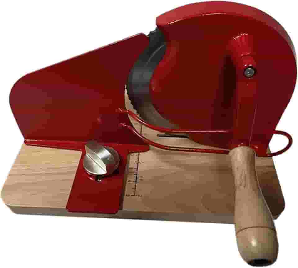 Fatiador de Pão Manual com Manivela para Uso Doméstico, Fatiador de Frios para Restaurantes, Ideal para Sanduíches de Carne, Vermelho, Tamanho real