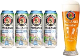 Kit 4 Cervejas Paulaner Weiss Zero Álcool Lata 500ml + Copo Prost