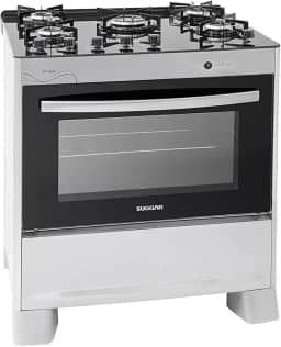 SUGGAR FOGÃO NEO GLASS PRATA MESA DE VIDRO 5 BOCAS TREMPE 6 APOIOS ACENDIMENTO AUTOMÁTICO FGVNG510PRIX