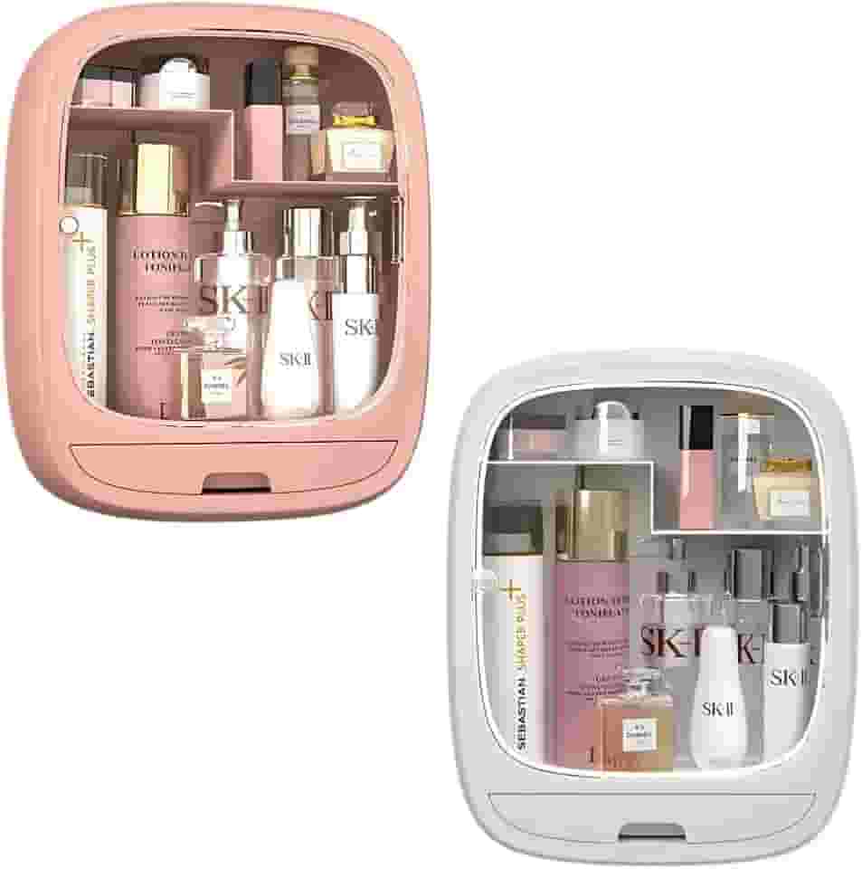 Organizador De Cosmético Kit Para Maquiagem com caixa portátil e tampa de Acrílico com espelho(1 Espelho de Mesa)